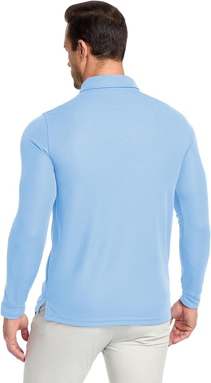 Men's Long Sleeve Polo Shirts 3 Button Down - Image 5