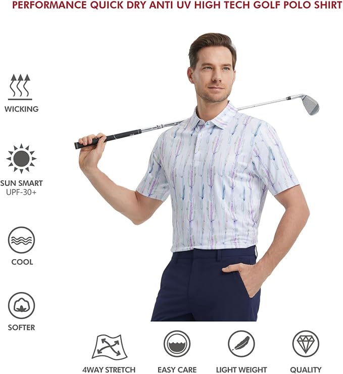 Golf Shirts for Men Dry Fit Short Sleeve Print Performance Moisture Wicking - Image 5