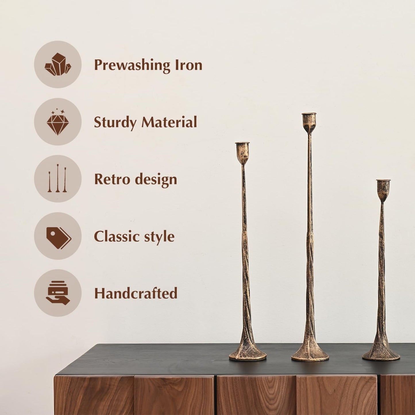 Iron Antique Gold Candlestick Holders, Set of 3 Candle Stick Holders,Fits 3/4 inch Thick Candle&Led Candles, Vintage Modern Decorative Centerpiece for Dining Table Centerpiece, Wedding, Party Decor