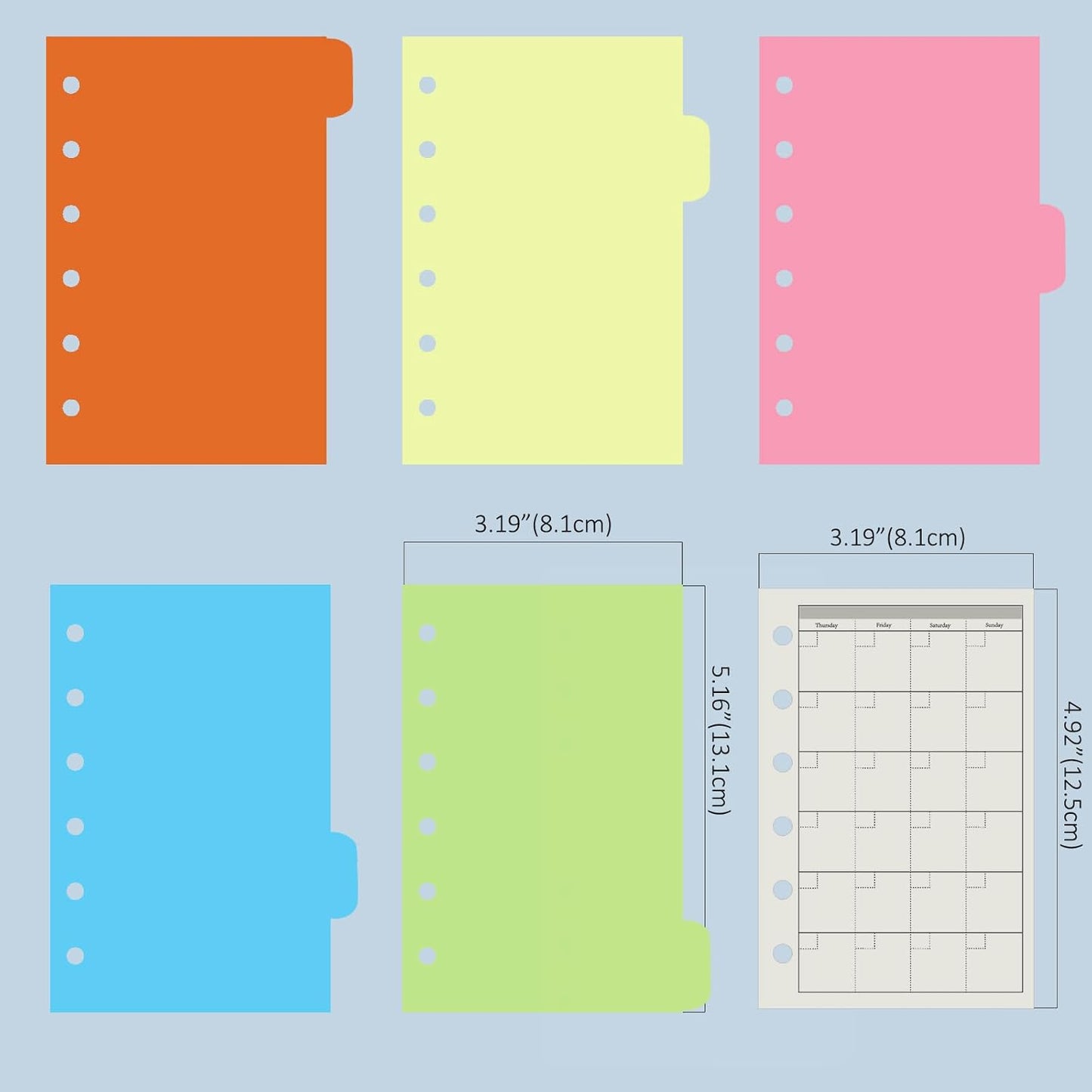 Harphia A7 6 Holes Binder Refill Value Set, 90sheets monthly plan loose leaf paper with stickers and dividers, planner insert with binder pockets for A7 binder 6 holes refillable notebook,005dA7month