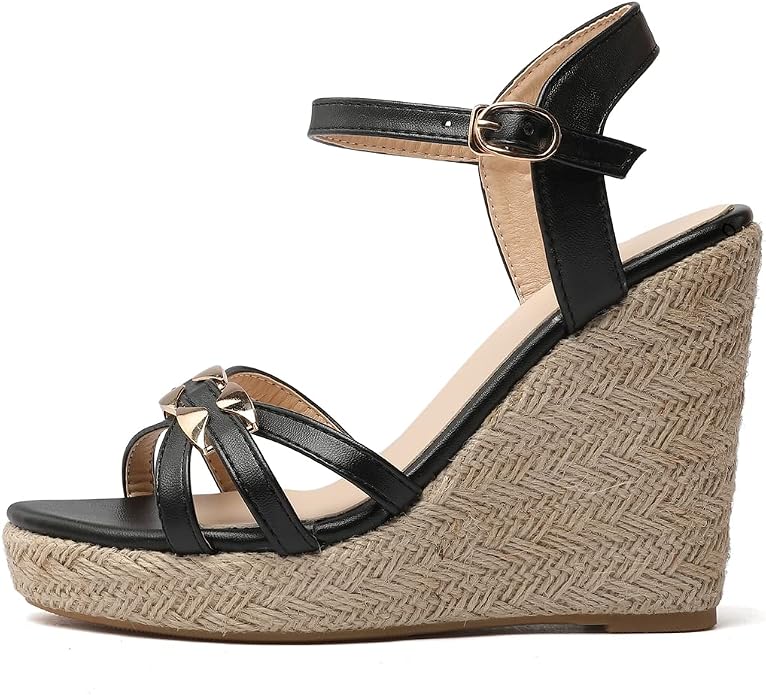 VOKLIN Women's Casual Espadrilles Wedge Sandals Open Toe Ankle Strap Metallic - Image 3