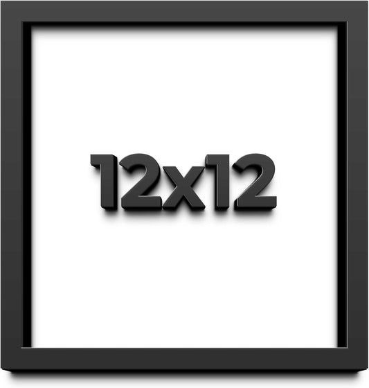 12x12 Shadow Box Black Solid Wood Display Frame with White Acid-Free Backing UV Acrylic & Hanging Hardware | 3/4" Usable Depth