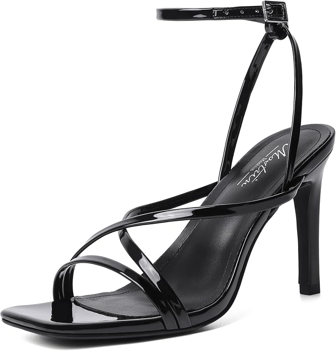 Mostrin Strappy Heels for Women Square Open Toe Lace Up Heeled Sandals Ankle by Mostrin