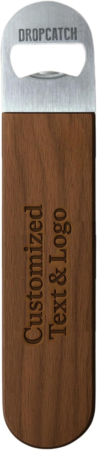 Handheld Bar Blade Bottle Opener | Customizable Flat Beer Cap Bottle Opener | Bartender or Home Tool | Heavy Duty Stainless Steel & Walnut | Custom Engraving Available | 7” x 1.5”
