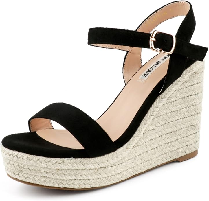 JOY IN LOVE Womens Espadrilles Wedge Sandals Platform Heels Ankle Strap Open by JOYINLOVE