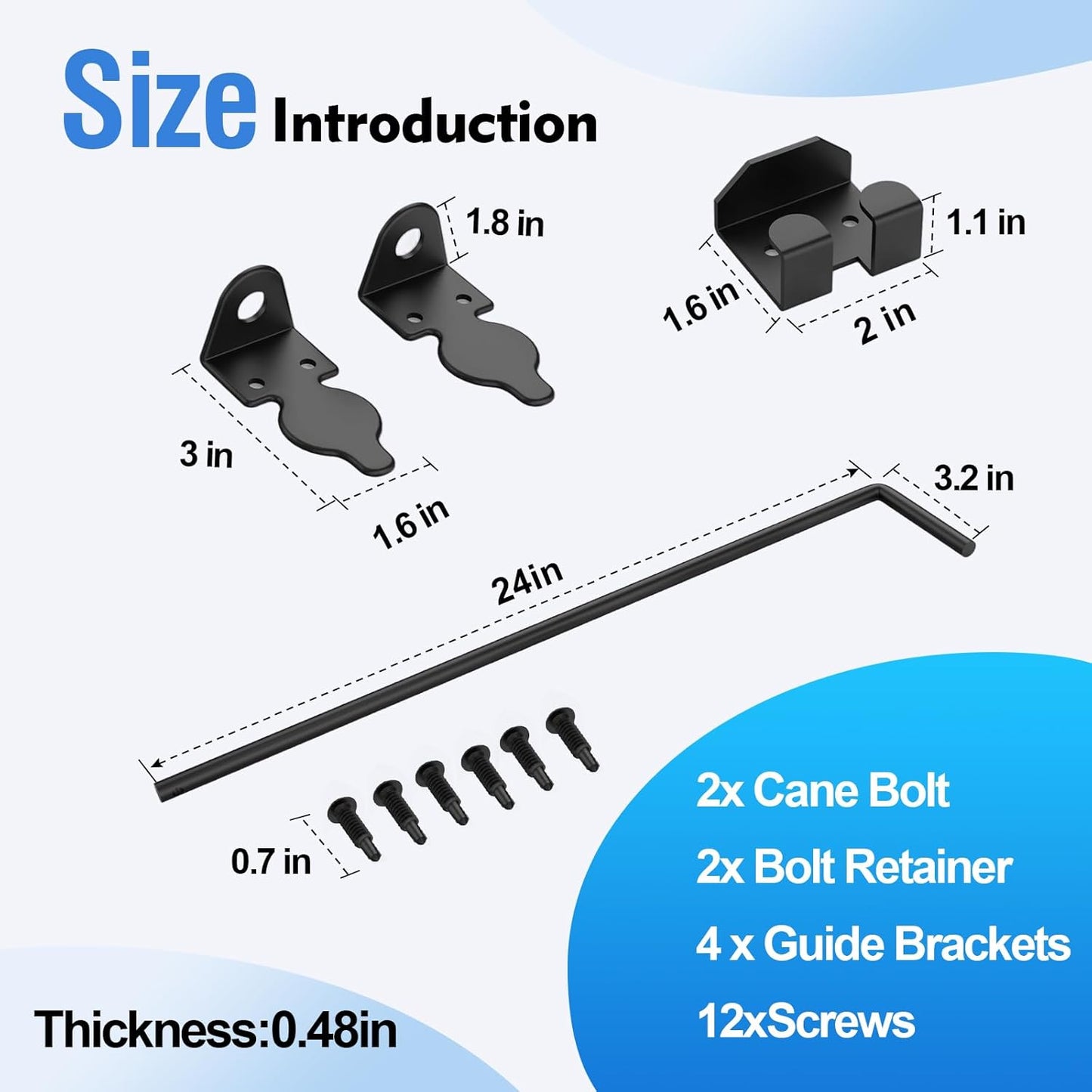 24" Cane Bolt Heavy-Duty Drop Rod for Gate, Heavy Duty Gate Latch for Wooden Fence Metal Gates, Vinyl Fence Gate Land Latch, Floor Latch for Fixing Door to The Ground, Black Coating, 2 Pack