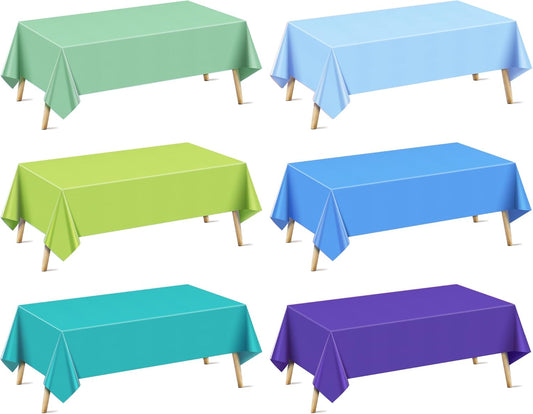 6 Pieces Blue & Green Series Rectangle Tablecloth, 54x72" Solid Color Waterproof & Spillproof Disposable Plastic Table Cover, Durable Party Tablecloth for Dining, Buffet, Picnic, Outdoor Events