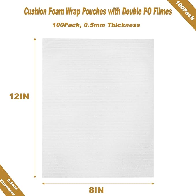 100 Pack 8''x12'' Cushion Foam Pouches, Moving Supplies - Image 2