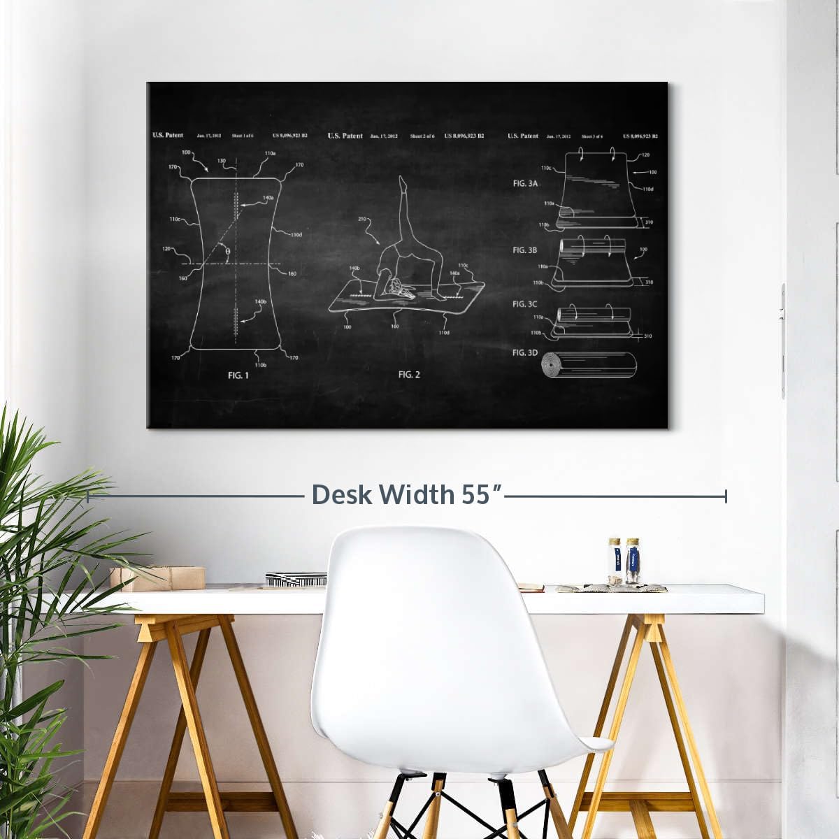 ElephantStock Exercise Mat BW Patent Wall Art - Horizontal Wrapped Canvas - 1-Piece Living Room Wall Decor - Digital Art Patent Canvas Print - Black and White Decor - 45" X 30"