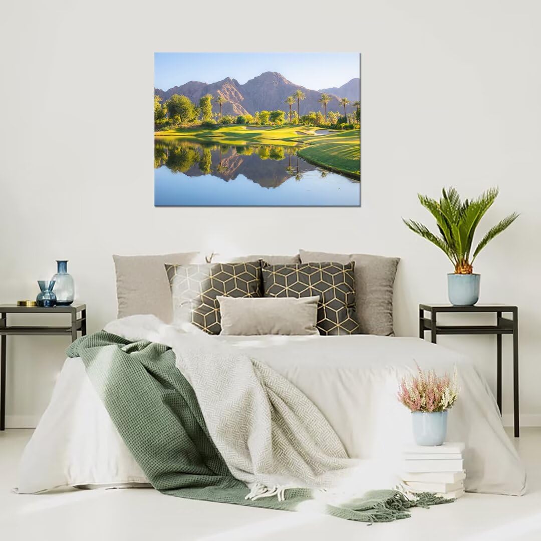 HJY Art USA Golf Course Wall Art California Golf Wall Decor Blue Green Landscape Painting Poster for Home Decor Living Room Bedroom Office Club Gym Framed Artwork Ready to Hang (12 x 16 inch)