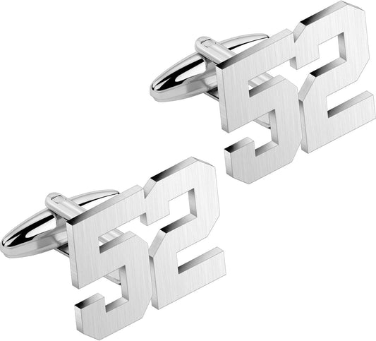 AMITER Mens Cufflinks with Number, Classic Silver Personalized Cuff Links for Men, Sport’s Day Casual or Formal Shirts