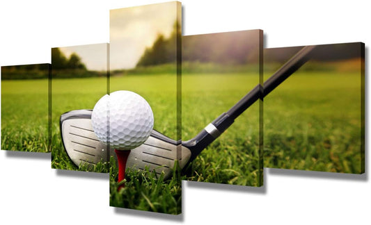 Golf Field Wall Art Green Grass Paintings Giclee Multi Panels Canvas Pictures for Living Room HD Prints Man Cave Signs and Decor Sunset Artwork Framed Stretched Ready to Hang Gift(50''W x 24''H)