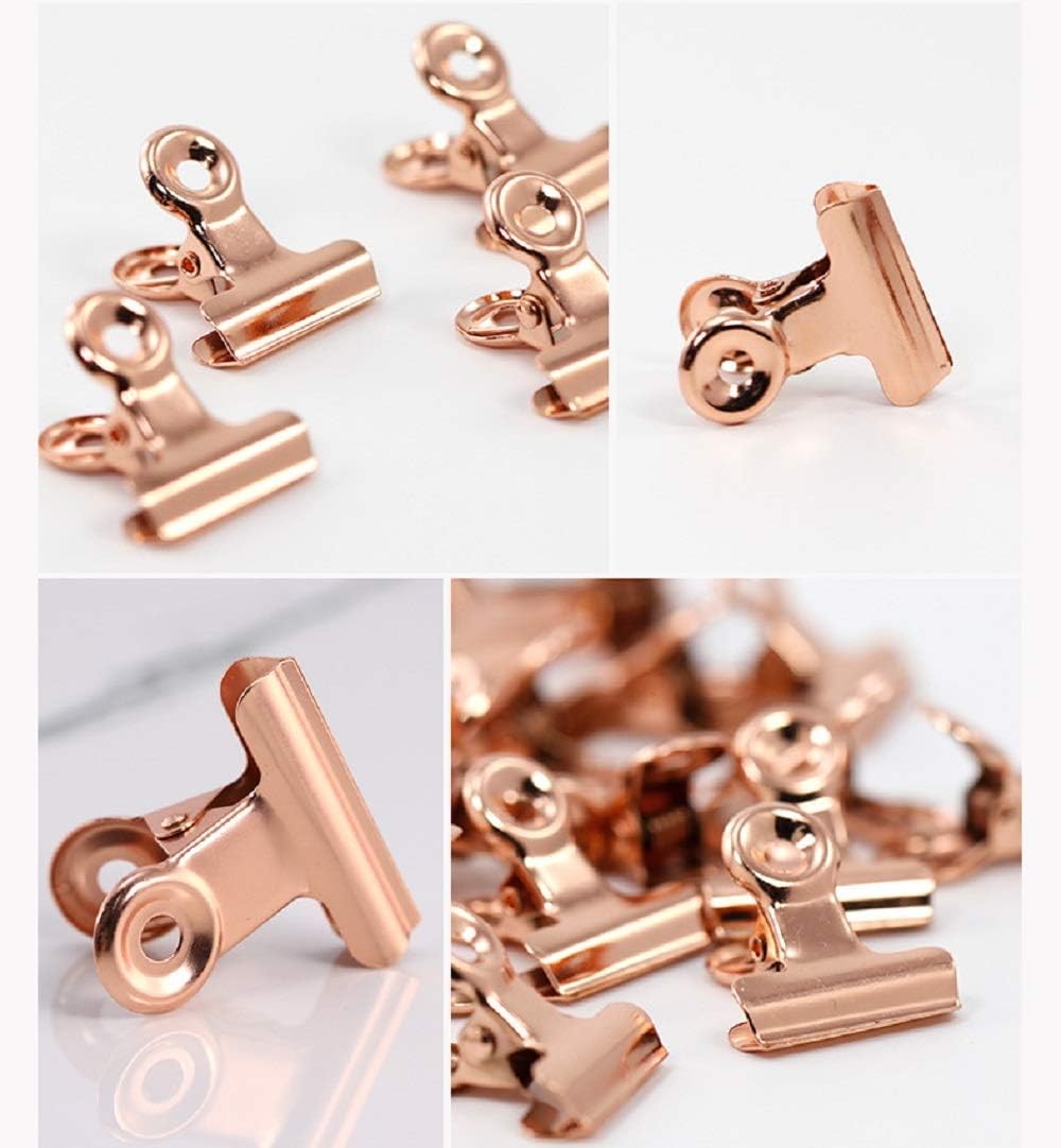 20 Pack Bulldog Clips with Push-pins for Corkboard,Metal Clips for Crafts, Metal Binder Clips for Pictures, Spring Paper Clamps for Office Documents (Rose Gold,1.2inch)