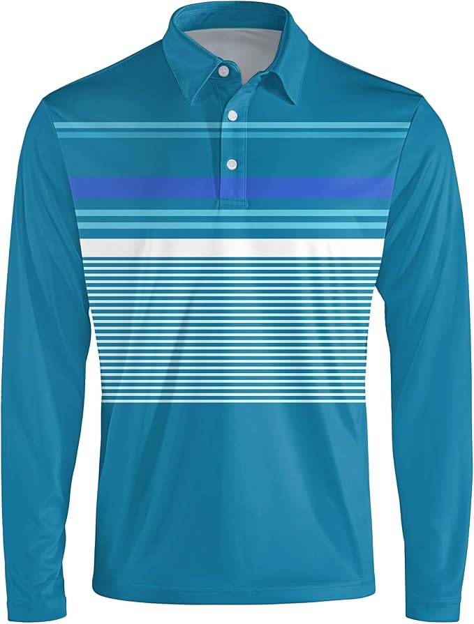 Men's Long Sleeve Golf Shirt Quick Dry 3 Button Work Fishing Outdoor Casual - Image 3
