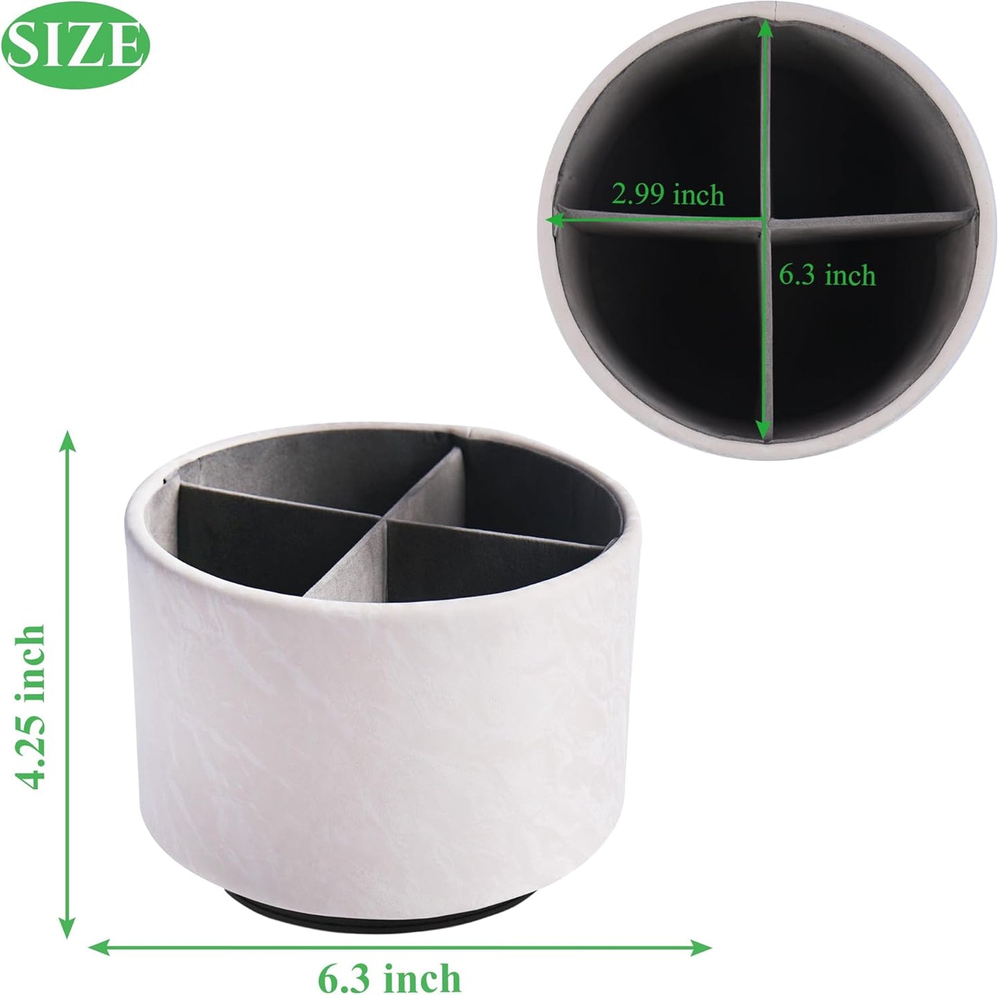 Hennaja Round Leather Art Supply Organizer,Remote Control Holder,360 Degree Spinning,Multi-Functional Pencil Holder,4 Compartments Desktop Stationary Organizer(1-Hill White)