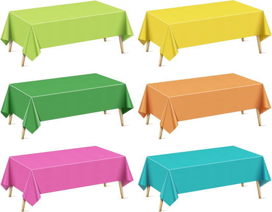 6 Pieces Luau Series Rectangle Tablecloth, 54x72 Solid Color Waterproof & Spillproof Disposable Plastic Table Cover, Durable Party Tablecloth for Dining, Buffet, Picnic, Outdoor Events