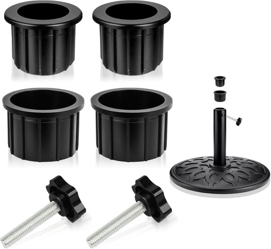 6 Pieces Set Outdoor Patio Umbrella Base Stand, Hole Ring Plug Cover and Cap Umbrella Replacement Parts with M8 Thread Replacement Hand Knob Threaded Pipe Sleeve for Outdoor Spaces, Black