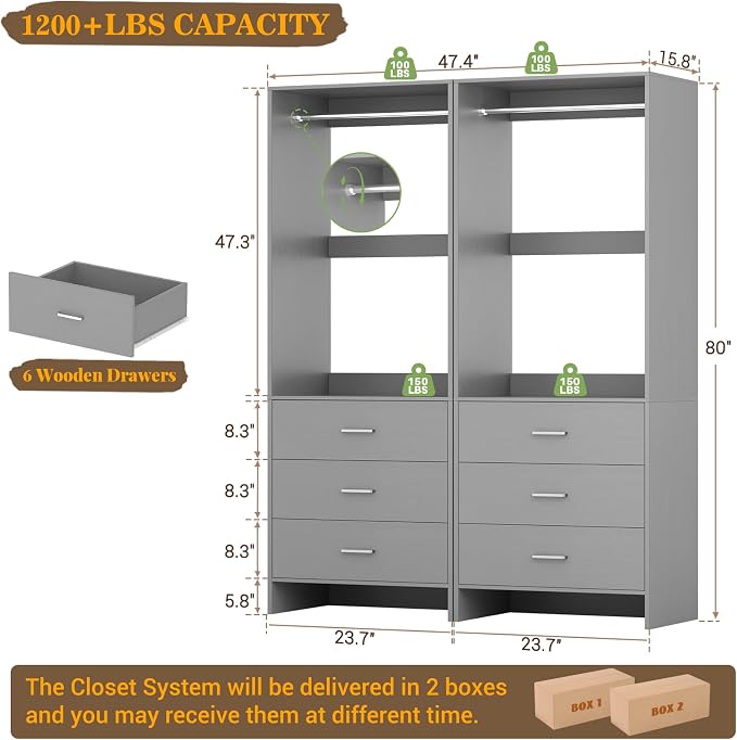 Aheaplus Closet System Closet Organizer, Wood Closet Organizer System, Walk-in - Image 7