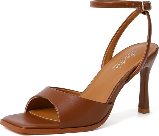 Mostrin Strappy Heels for Women Square Open Toe Lace Up Heeled Sandals Ankle by Mostrin