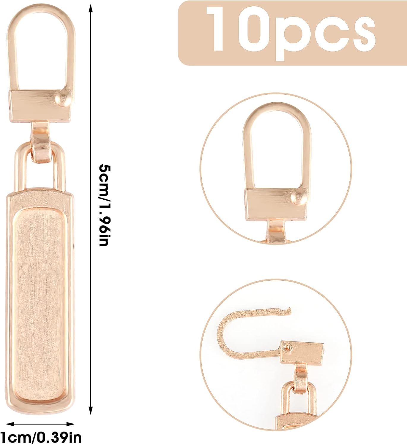 10 PCS Replacement Zipper Pull Detachable Metal Zip Pulls Repair Golf Bag Zipper Pull Replacement Tab for Luggage Clothing Jackets Jeans Backpacks Boots Dresses Purse Coat(Universal Extender)