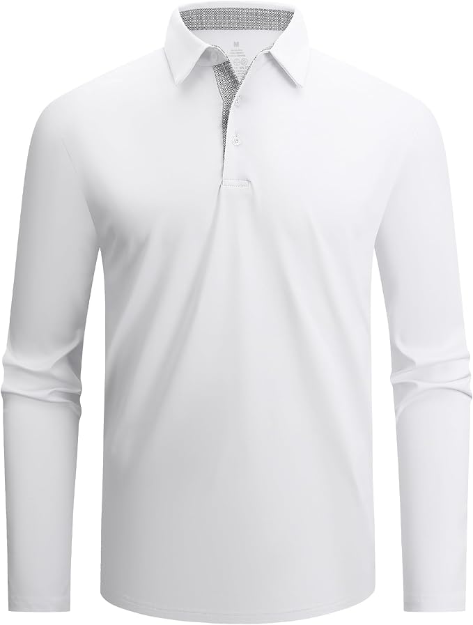 Alex Vando Mens Golf Shirt Moisture Wicking Quick-Dry Solid Long Sleeve Polo by AlexVando