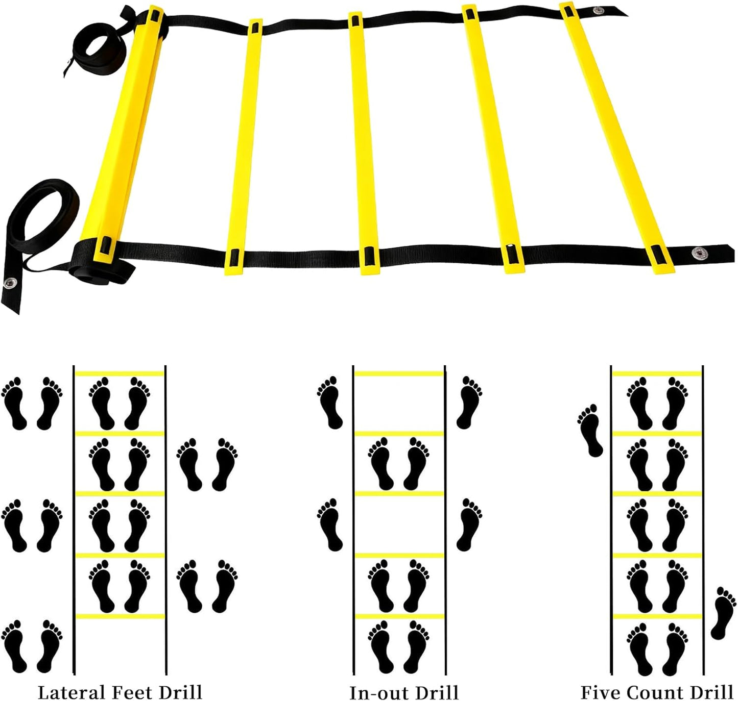 20ft Agility Ladder - Speed Ladder for Soccer with Carry Bag & Straps | 12 Adjustable Rungs | Soccer, Agility Training Equipment | Durable Footwork Ladder for Athletes (Yellow)