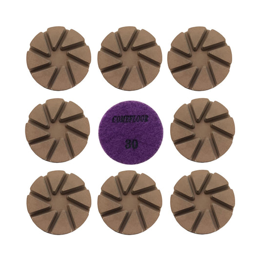 Hybrid Diamond Ceramic Polishing Pucks, Aggressive Concrete Terrazzo Floor Hook n Loop Grinding Pads, 3 Inch Long Using Life Transitional Discs,30# 9 PCS