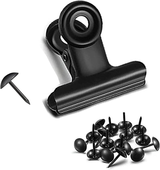 Bulldog Clips with Hole for Push-pin, Paper File Clips with Strong Spring, Small Metal Binder Clips, Seal Clamps for Coffee Tea Food Bags, Decorative Clips for DIY Photo Grid (Black,2inch)