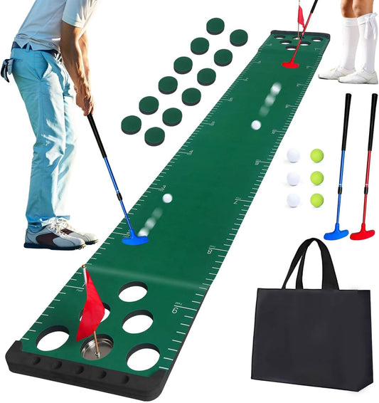 Golf Putting Game Set, Putting Green Pong Game Mat Include 6 Balls, 1 Portable Bag, 2 Flags & Cups for Indoor Outdoor Backyard Party Use
