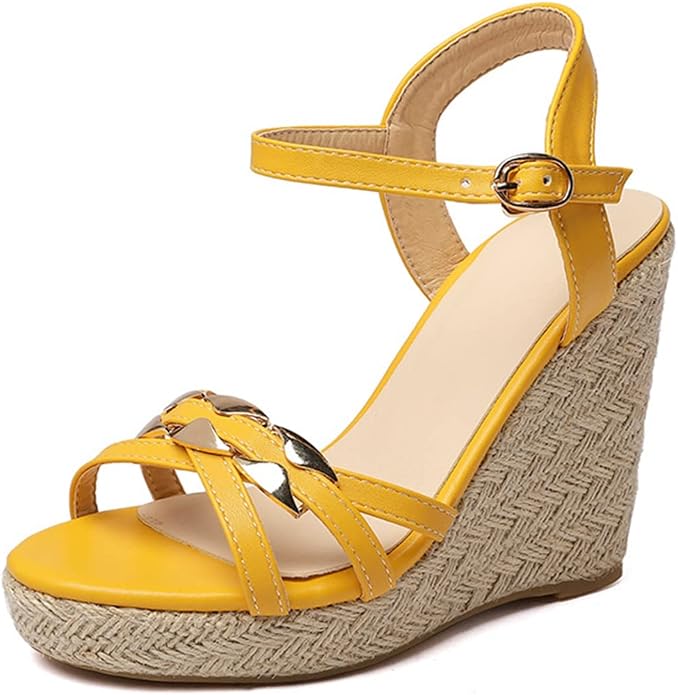VOKLIN Women's Casual Espadrilles Wedge Sandals Open Toe Ankle Strap Metallic by VOKLIN