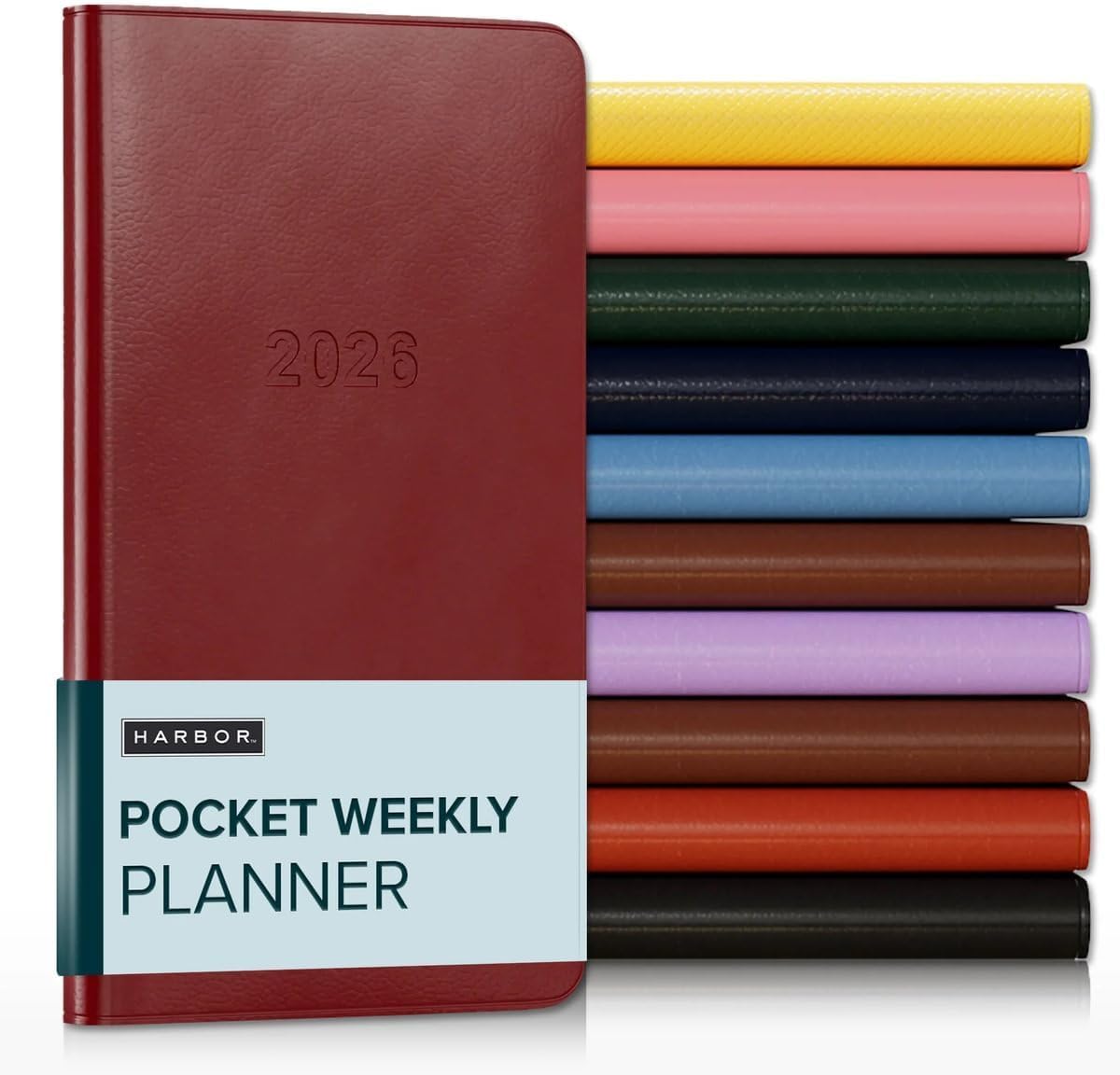 Harbor Pocket Weekly Monthly Planner 2025-2026 - Calendar Planner and Notebook, Durable Faux Leather, 192 Pages, Softcover & Book Bound - Cambridge Red - 6 x 3.25 "