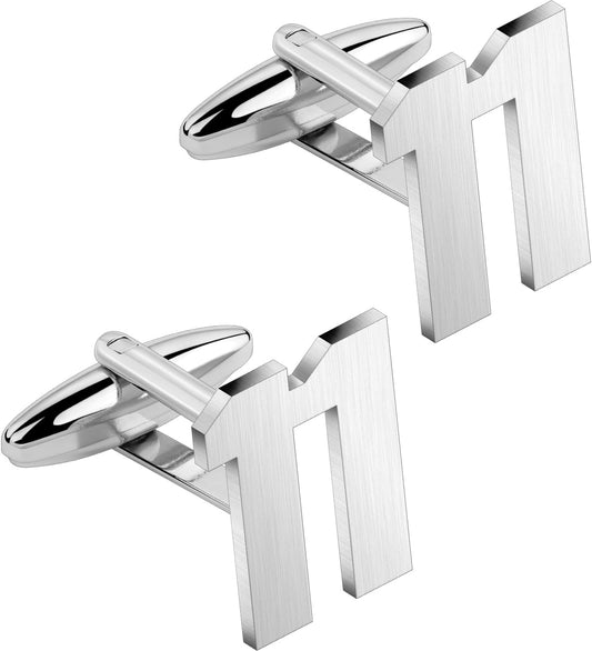 AMITER Mens Cufflinks with Number, Classic Silver Personalized Cuff Links for Men, Sport’s Day Casual or Formal Shirts
