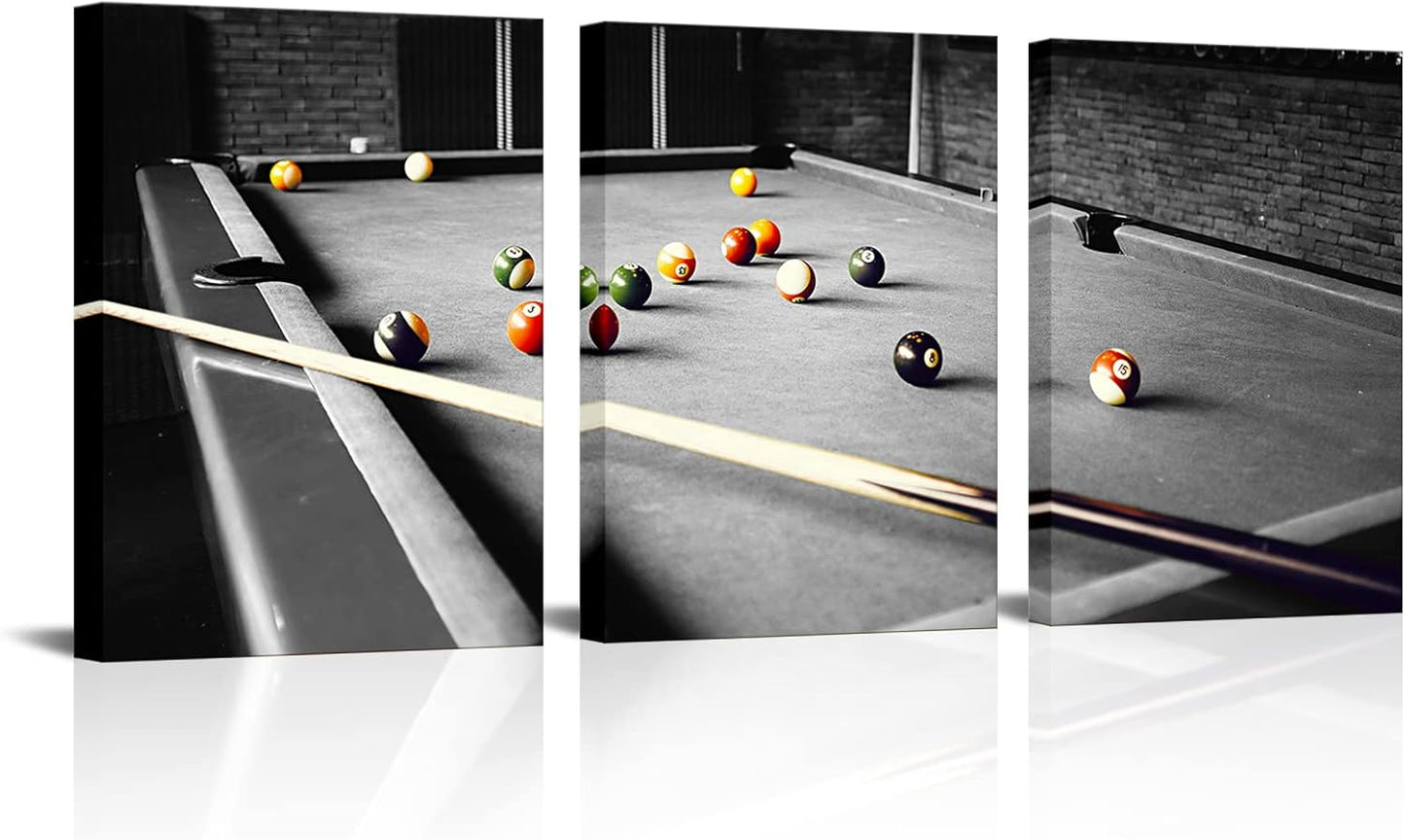 HOMEOART Billiard Wall Art Teenage Boy Room Decor Boys Bedroom Decor Framed Canvas Wall Art Ready to Hang 12inchx16inchx3 Piece