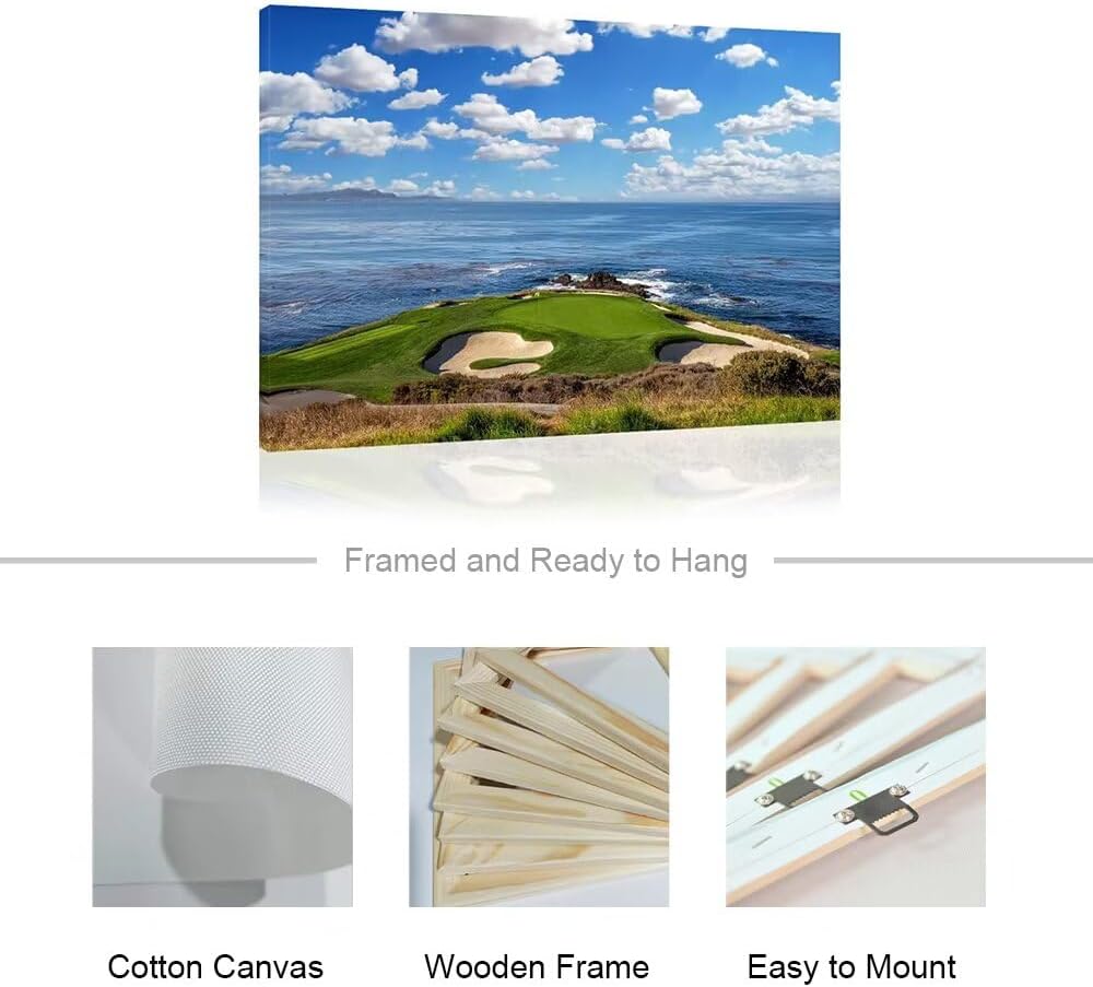 HJY Art USA California Golf Course Wall Art for Living Room Bedroom Golf landscape Canvas Wall Decor Blue Green Abstract Painting Poster for Home Decor Bathroom Office Artwork (18 x 24 inch)