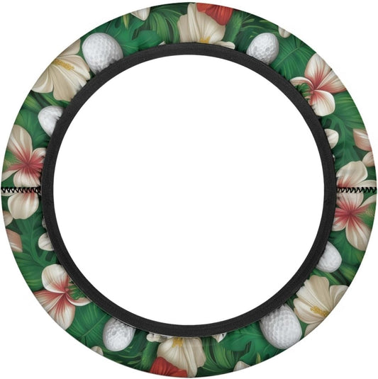 Hibiscus Golf Cart Steering Wheel Cover Golf Ball Golf Cart Steering Wheel Covers for Club Car Universal Fit Boat Steering Wheel Cover Accessories