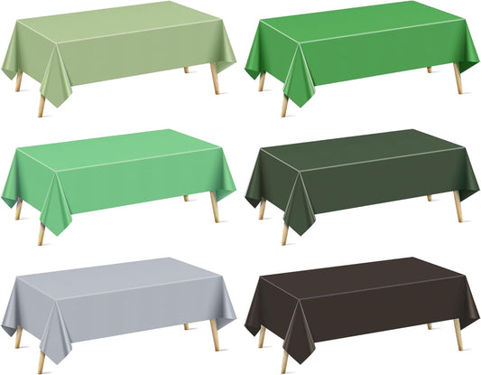 6 Pieces Mine Series Rectangle Tablecloth, 54x72 Solid Color Waterproof & Spillproof Disposable Plastic Table Cover, Durable Party Tablecloth for Dining, Buffet, Picnic, Outdoor Events