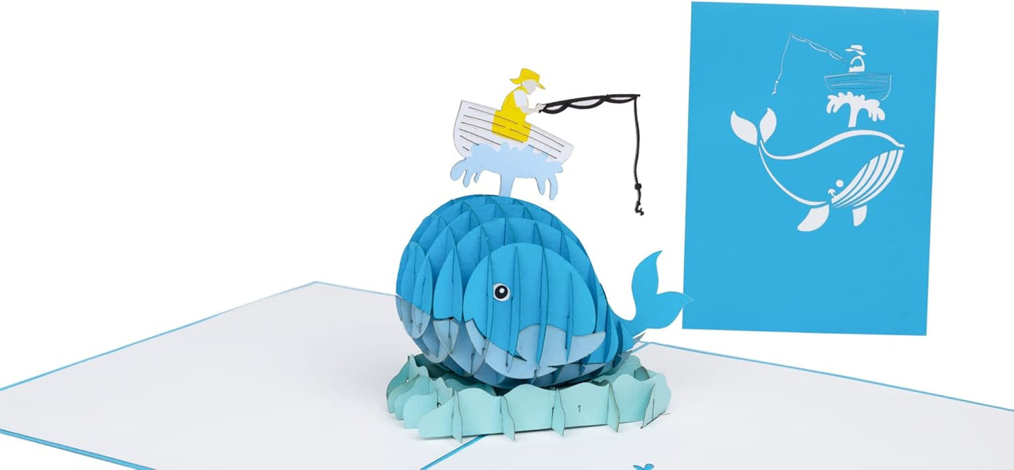 iGifts And Cards Fisherman & Whale Pop-Up Greeting Card, 6" x 8" – Stunning 3D Marine Design for Fishermen, Ocean Lovers, Birthdays, Anniversaries, Retirements, and Nautical-Themed Surprise, with Envelope