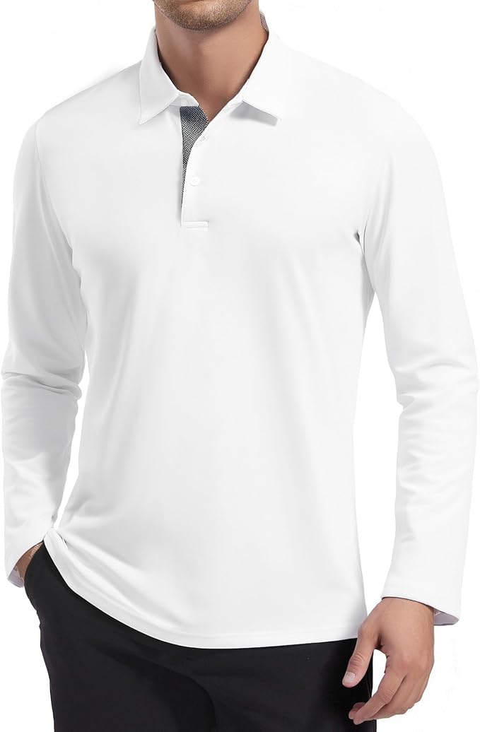 Alex Vando Mens Golf Shirt Moisture Wicking Quick-Dry Solid Long Sleeve Polo - Image 2