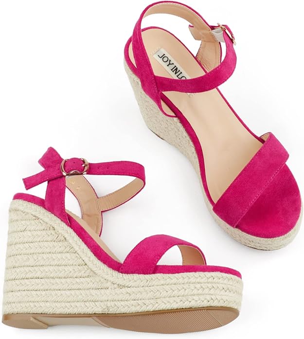 JOY IN LOVE Womens Espadrilles Wedge Sandals Platform Heels Ankle Strap Open - Image 3