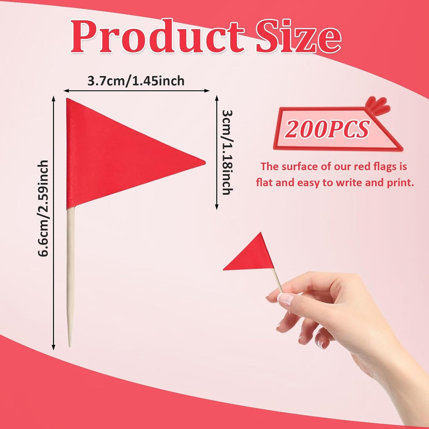 200 Pcs Red Solid Toothpick Flags Mini Plain Triangle Blank Custom Stick Cupcake Toppers Fruit Cheese Markers Labels for Golf Party Buffet Appetizers DIY Decorations
