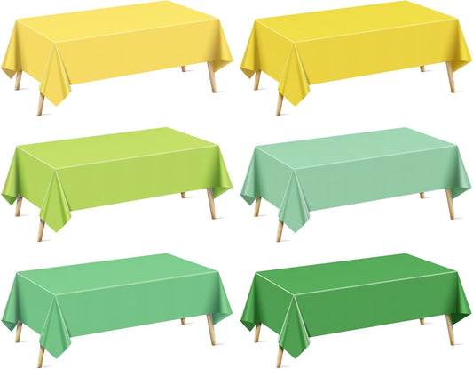 6 Pieces Green & Gold Series Rectangle Tablecloth, 54x72" Solid Color Waterproof & Spillproof Disposable Plastic Table Cover, Durable Party Tablecloth for Dining, Buffet, Picnic, Outdoor Events