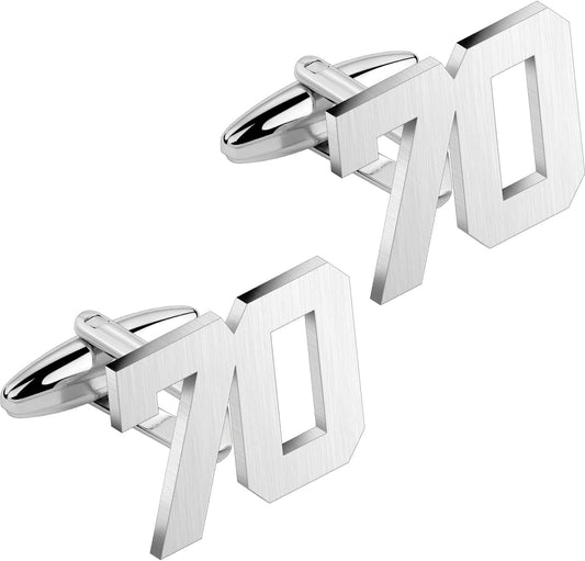 AMITER Mens Cufflinks with Number, Classic Silver Personalized Cuff Links for Men, Sport’s Day Casual or Formal Shirts
