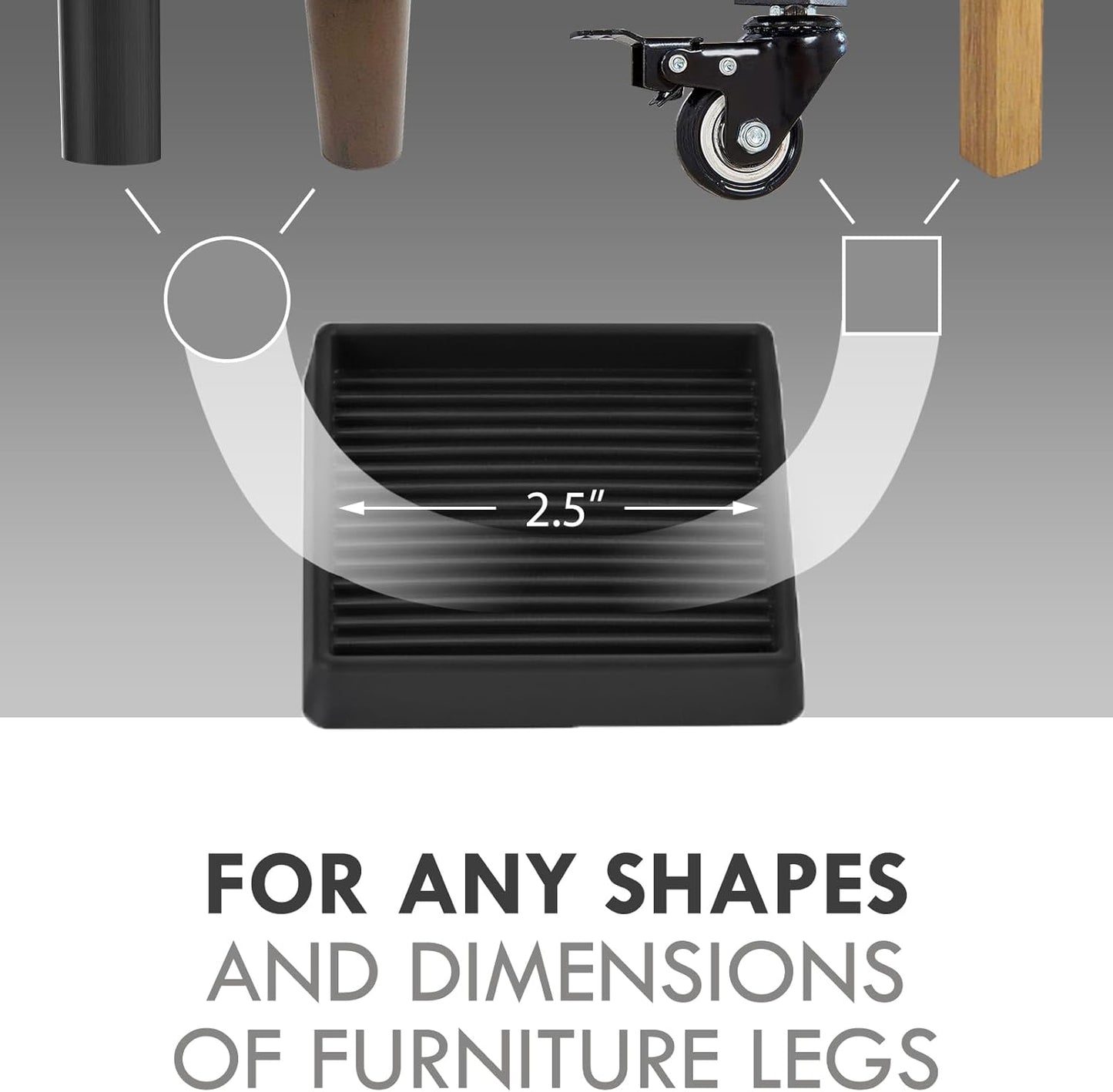 2.5X2.5 Rubber Caster Cups, Non Slip Furniture Pads, Anti-Slip Gripper, Anti Skid Furniture Feet, Anti Slide Floor Protector for Bed Couch Stoppers - 8 Pack Black