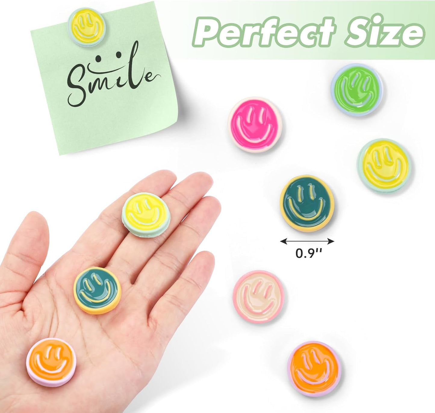 12Pcs Fridge Magnet, Cute Magnets Refrigerator, 6 Colors Resin Smile Face Decorative Magnet, Colorful Cute Magnets for Whiteboard Locker Cabinet for Fridge Classroom Kitchen Office