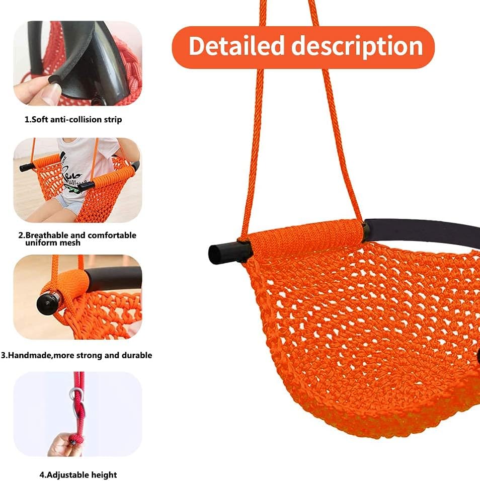 Hand-Knitting Toddler Swing, Swing Seat for Kids with Adjustable Ropes, Little tikes Swings Set, for Outdoor Indoor, Playground, Backyard (Orange)