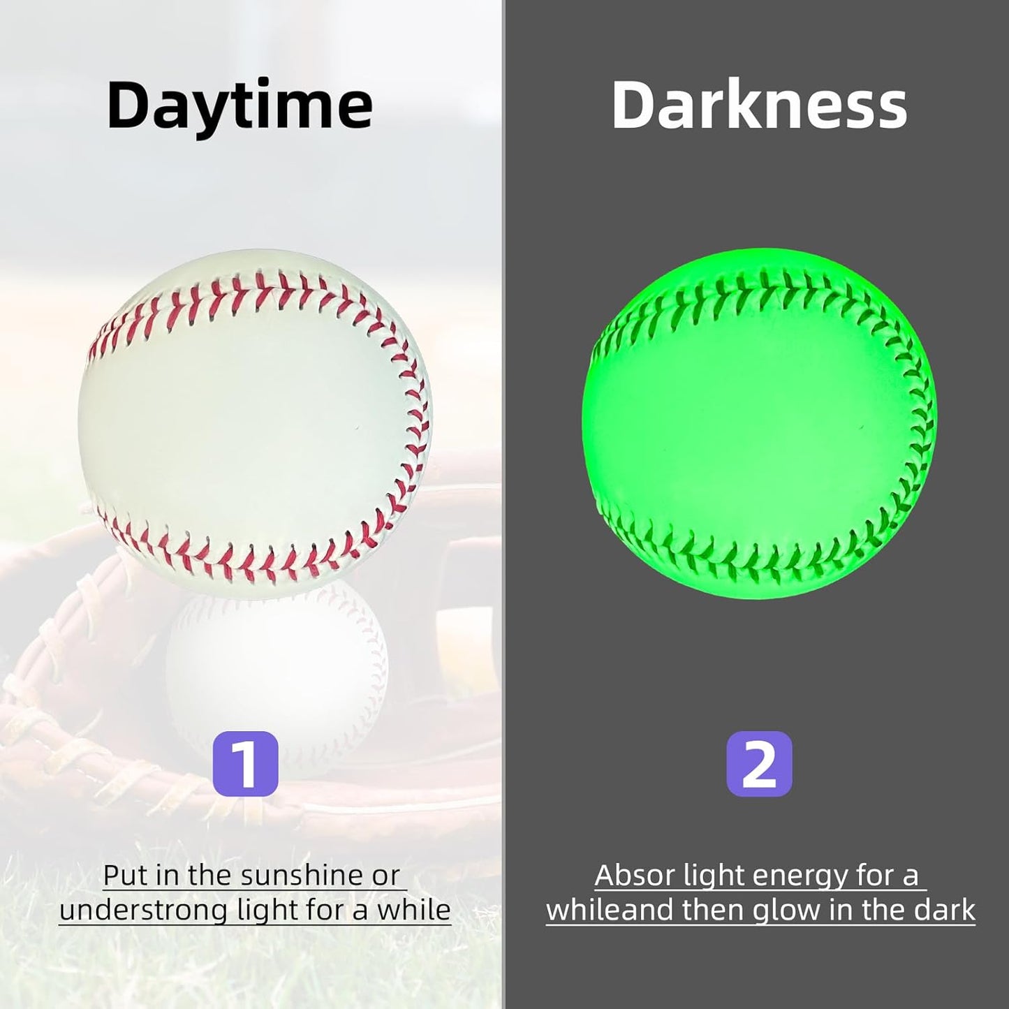2 Pcs Super Bright Glow in The Dark Baseball with 3 Pcs Plastic Glow in The Dark Baseballs, for Youth and Adult Baseball Players Training in The Night