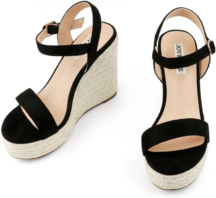 JOY IN LOVE Womens Espadrilles Wedge Sandals Platform Heels Ankle Strap Open - Image 2