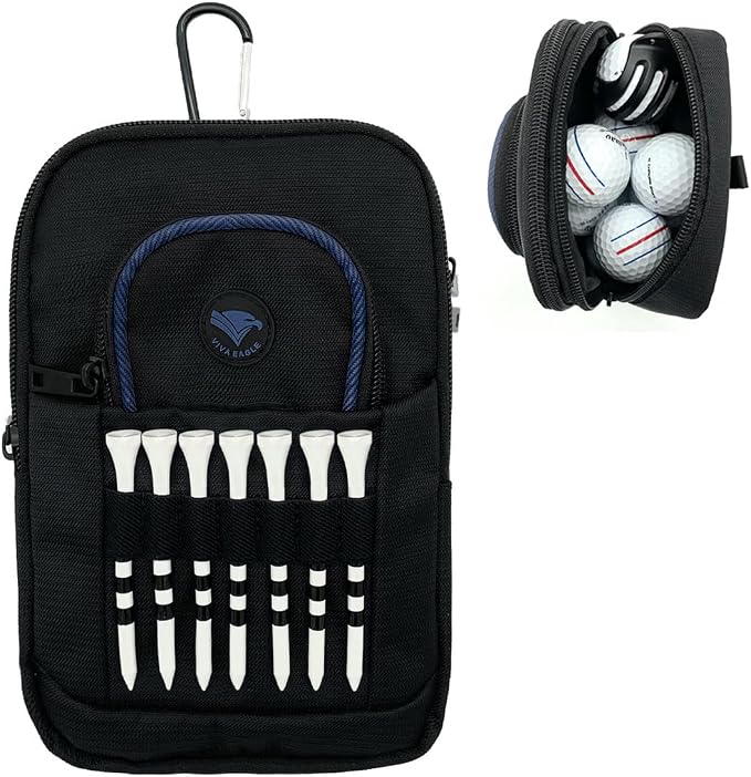 Golf Bag Pouch for Balls and Accessories | 3 Zipper Pockets | Detachable Clip | by VIVAEAGLE