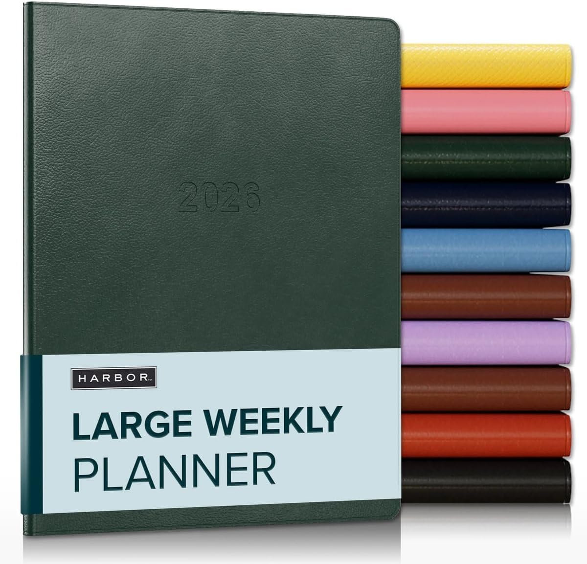 Harbor Large Weekly Monthly Planner 2025-2026 - Calendar Planner and Notebook, Durable Faux Leather, 192 Pages, Softcover & Book Bound - Leida Pine - 9.75 x 7.5 "