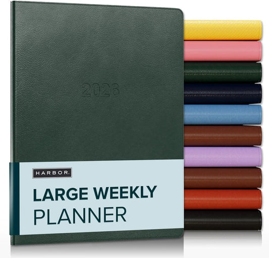 Harbor Large Weekly Monthly Planner 2025-2026 - Calendar Planner and Notebook, Durable Faux Leather, 192 Pages, Softcover & Book Bound - Leida Pine - 9.75 x 7.5 "